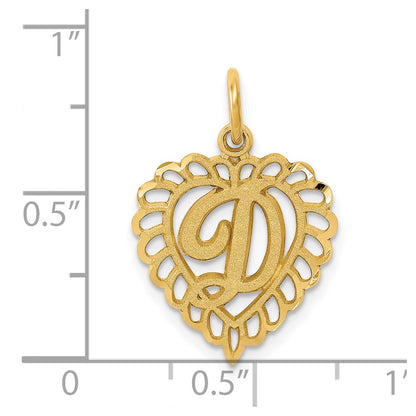 14K Yellow Gold Heart Letter D Charm
