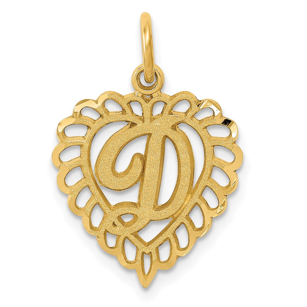 14K Yellow Gold Heart Letter D Charm
