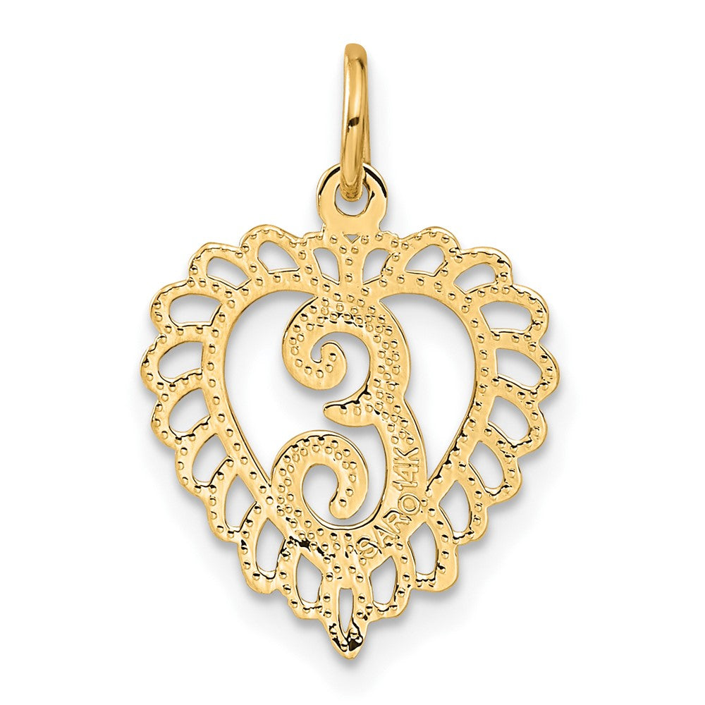 14K Yellow Gold Heart Letter E Charm