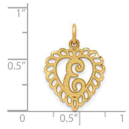 14K Yellow Gold Heart Letter E Charm