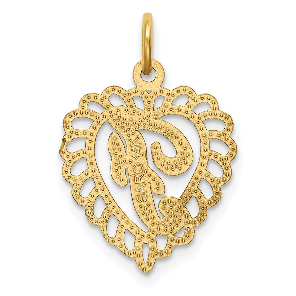 14K Yellow Gold Heart Letter F Charm