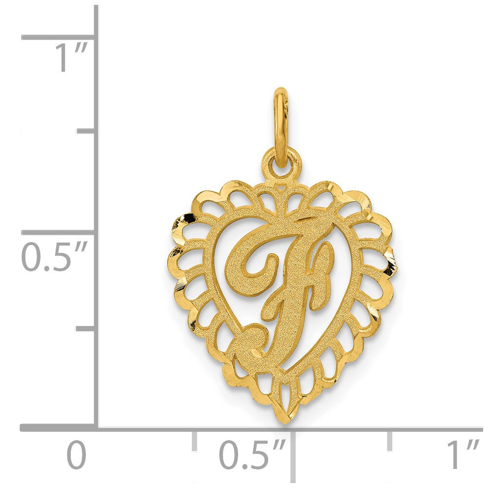14K Yellow Gold Heart Letter F Charm