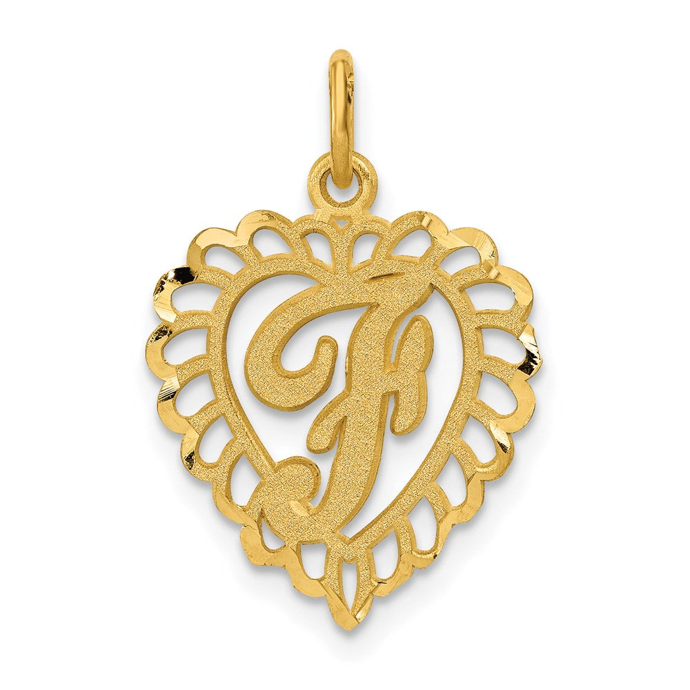 14K Yellow Gold Heart Letter F Charm