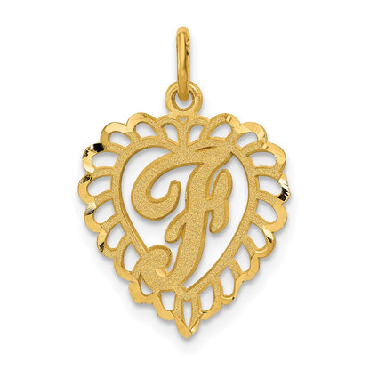 14K Yellow Gold Heart Letter F Charm