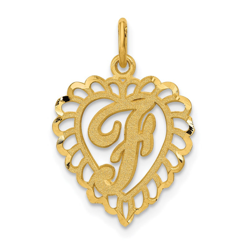 14K Yellow Gold Heart Letter F Charm