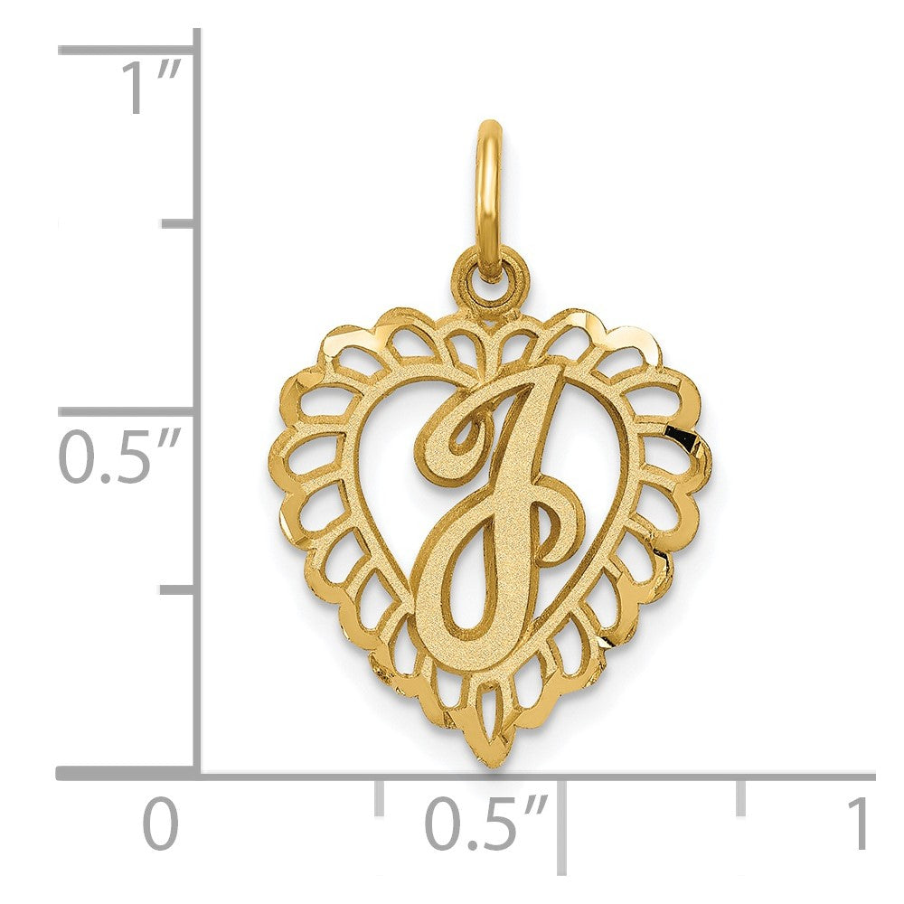 14K Yellow Gold Heart Letter J Charm