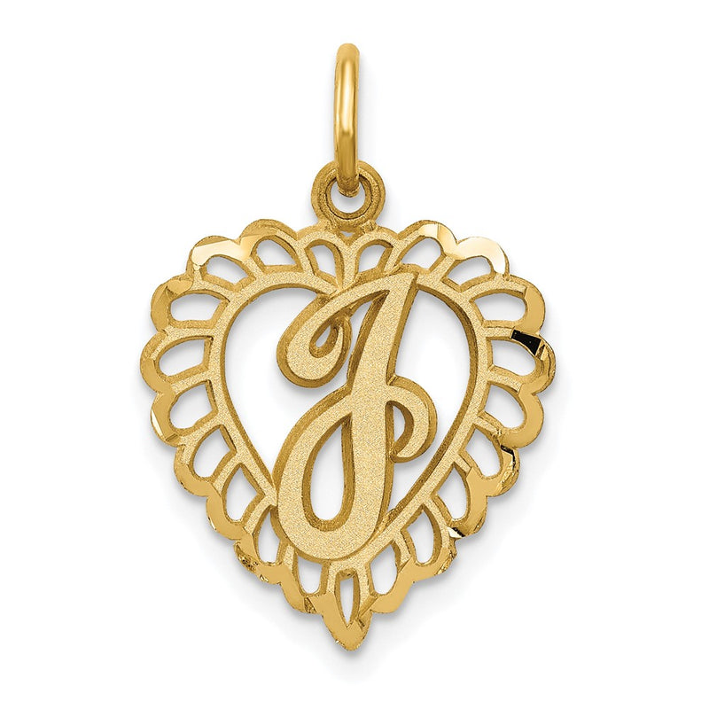 14K Yellow Gold Heart Letter J Charm