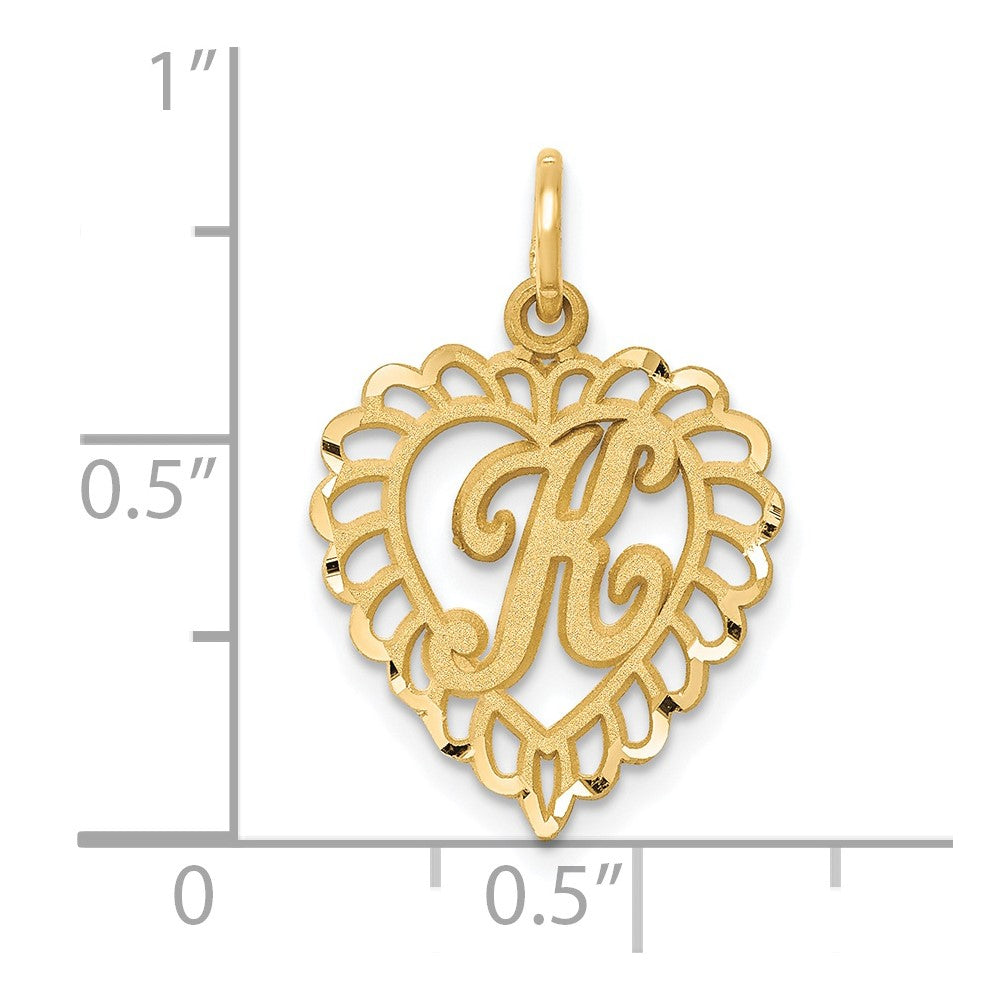 14K Yellow Gold Heart Letter K Charm