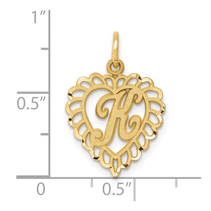 14K Yellow Gold Heart Letter K Charm