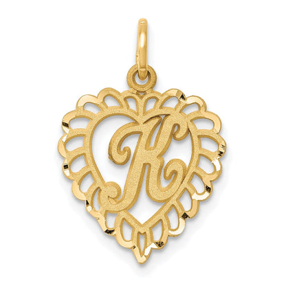 14K Yellow Gold Heart Letter K Charm