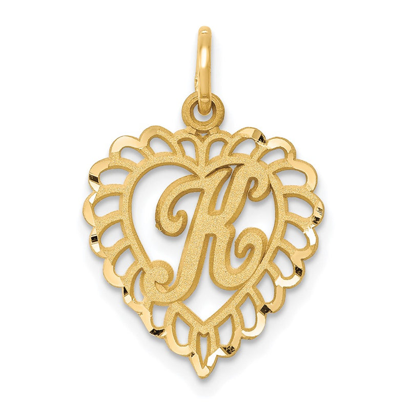 14K Yellow Gold Heart Letter K Charm