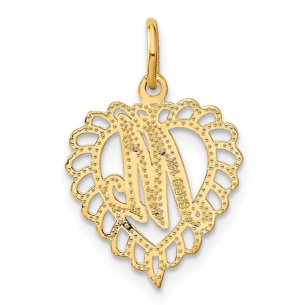 14K Yellow Gold Heart Letter M Charm