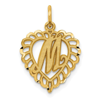 14K Yellow Gold Heart Letter M Charm