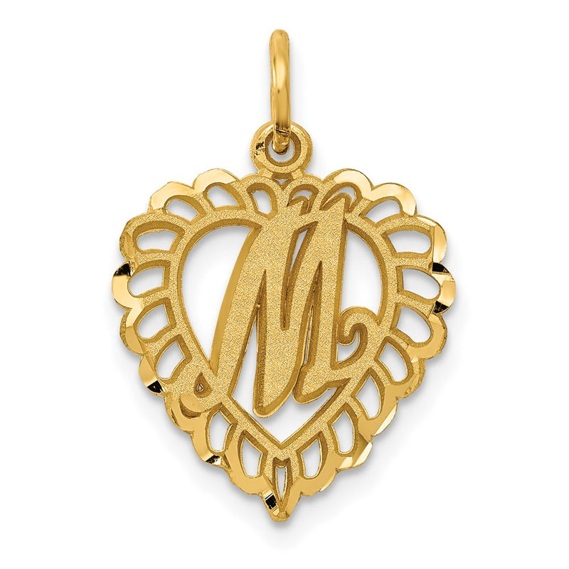 14K Yellow Gold Heart Letter M Charm