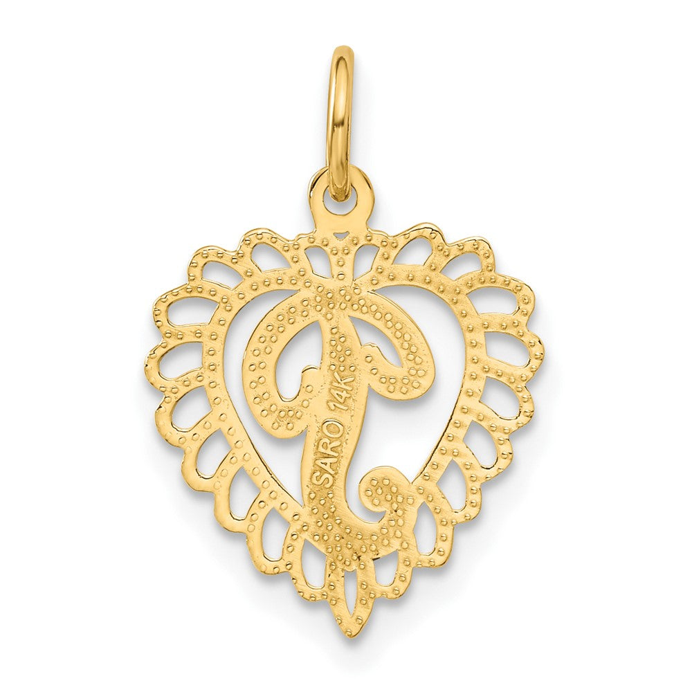 14K Yellow Gold Heart Letter P Charm