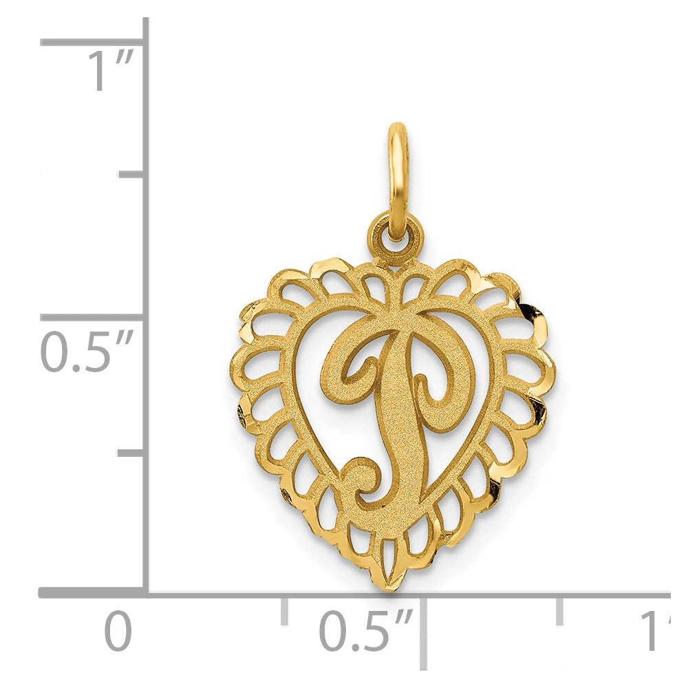 14K Yellow Gold Heart Letter P Charm
