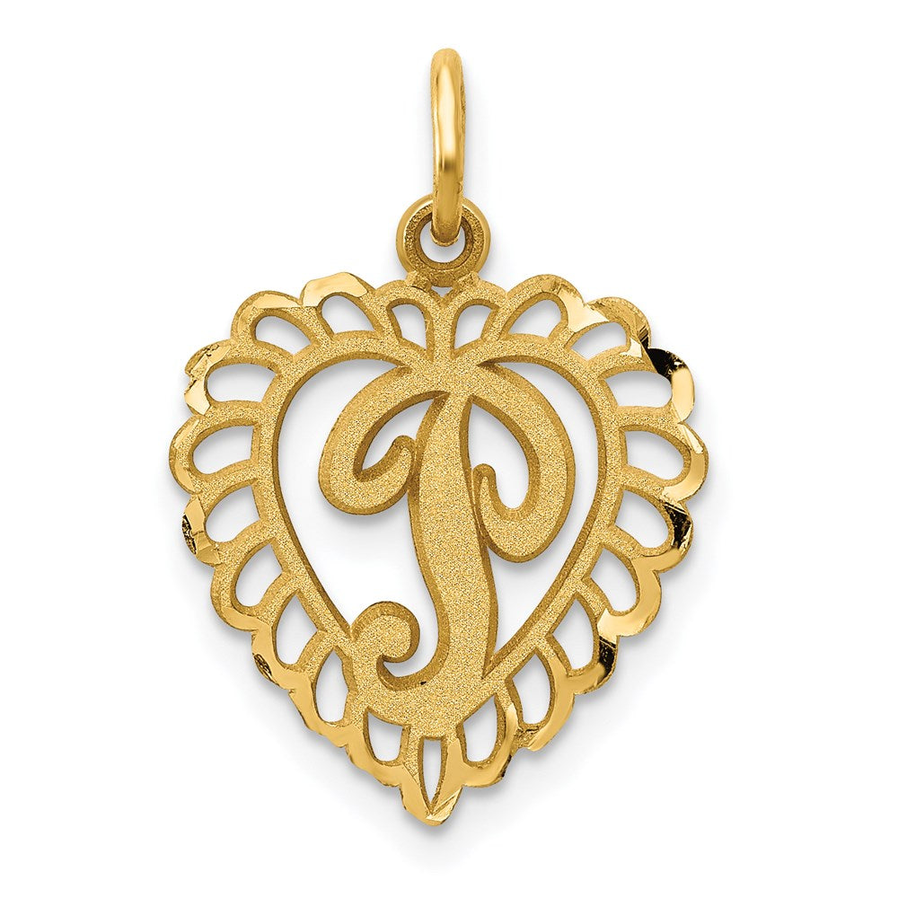 14K Yellow Gold Heart Letter P Charm