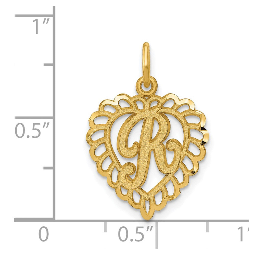 14K Yellow Gold Heart Letter R Charm