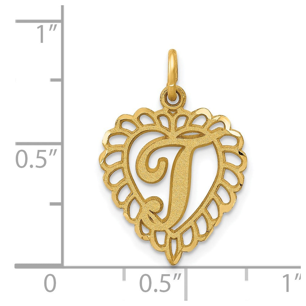 14K Yellow Gold Heart Letter T Charm