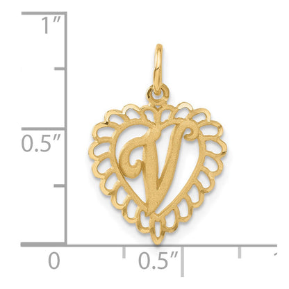 14K Yellow Gold Heart Letter V Charm