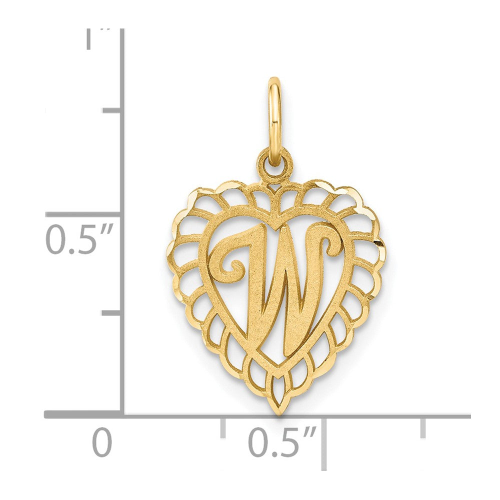 14K Yellow Gold Heart Letter W Charm