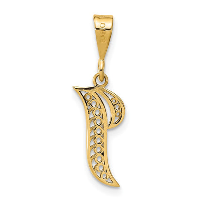 14K Yellow Gold 14Ky Polished Script Filigree Letter I Initial Pendant