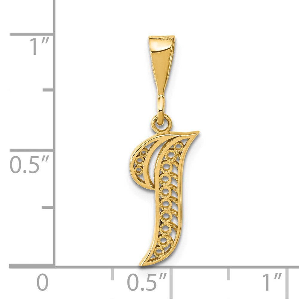 14K Yellow Gold 14Ky Polished Script Filigree Letter I Initial Pendant