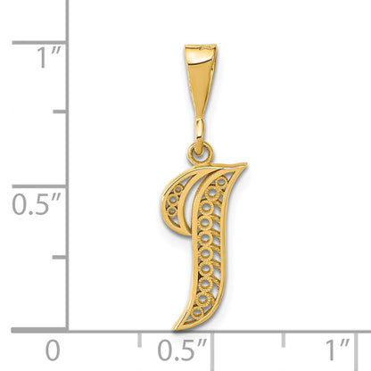 14K Yellow Gold 14Ky Polished Script Filigree Letter I Initial Pendant