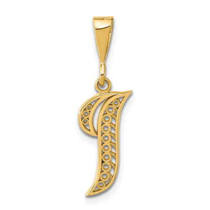14K Yellow Gold 14Ky Polished Script Filigree Letter I Initial Pendant