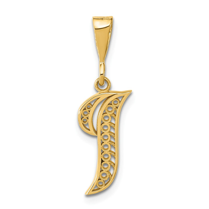 14K Yellow Gold 14Ky Polished Script Filigree Letter I Initial Pendant