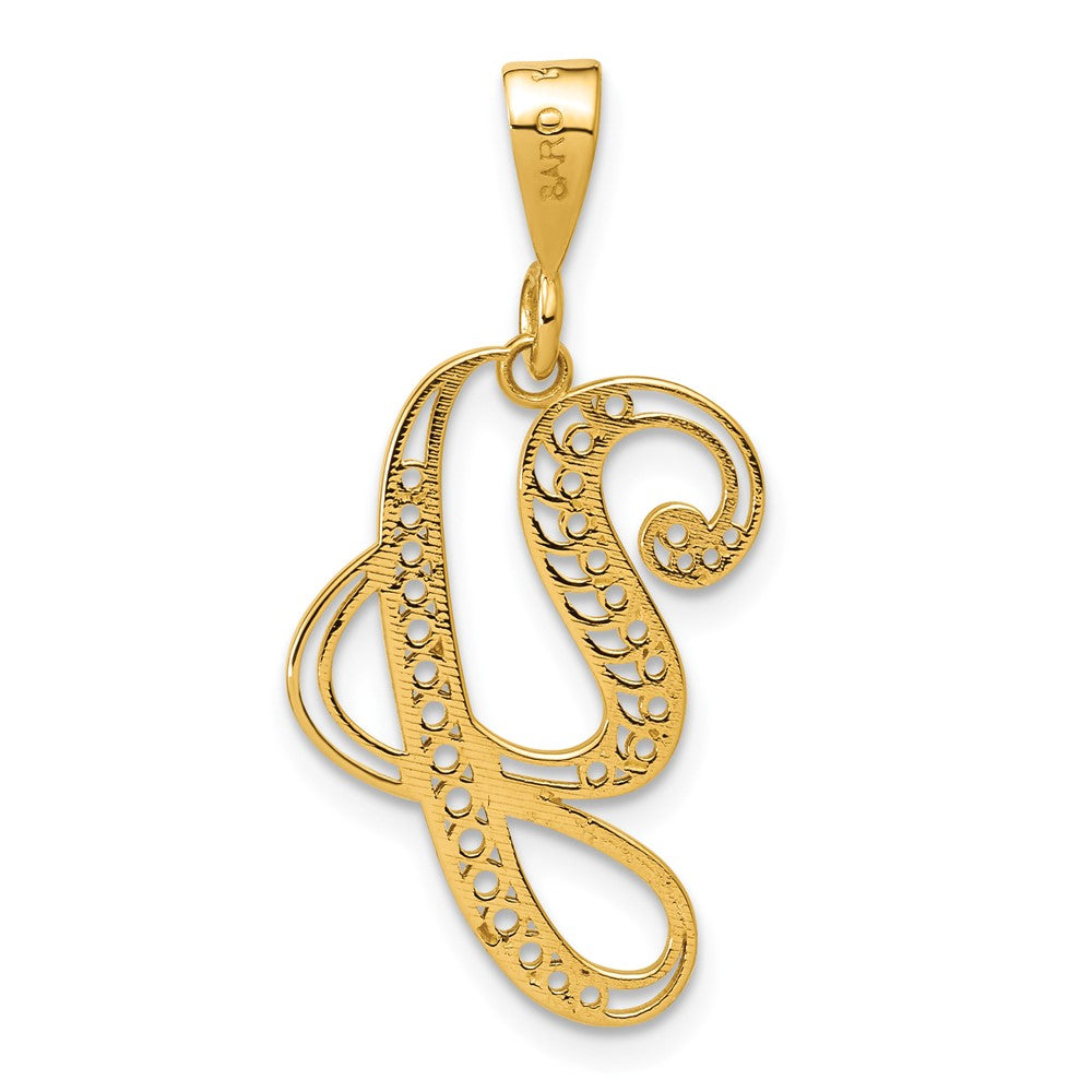 14K Yellow Gold Polished Script Filigree Letter Y Initial Pendant
