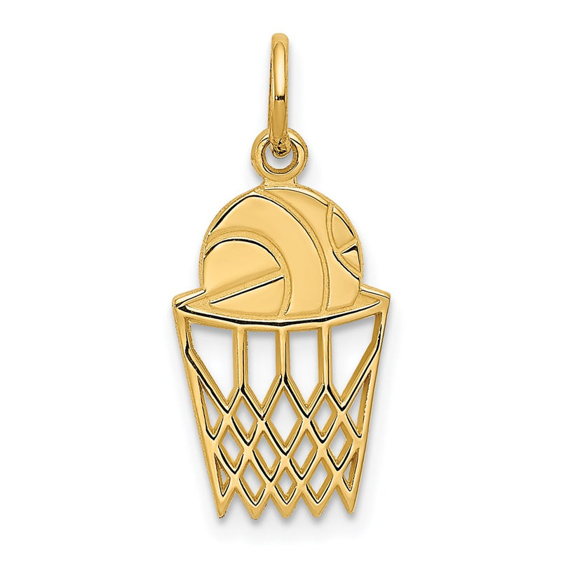 14K Yellow Gold Basketball In Net Charm