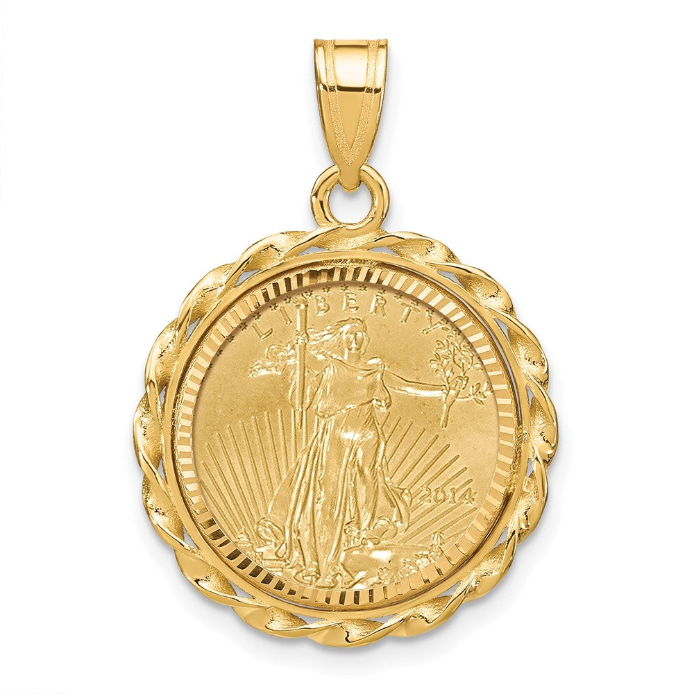 14K Yellow Gold 1/10oz Mounted American Eagle Coin Twisted Wire D/c Bezel Pendant