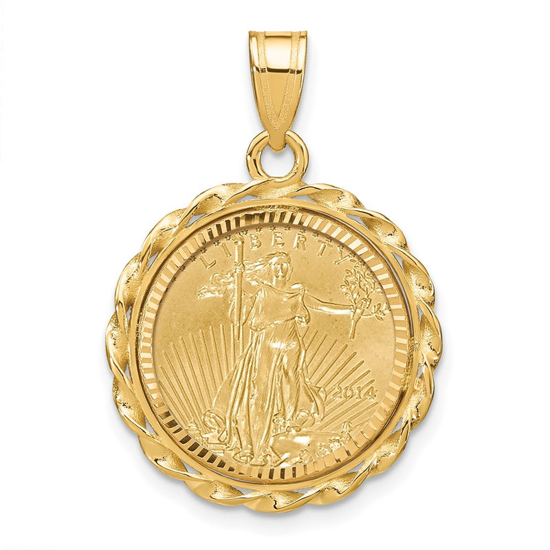 14K Yellow Gold 1/10oz Mounted American Eagle Coin Twisted Wire D/c Bezel Pendant