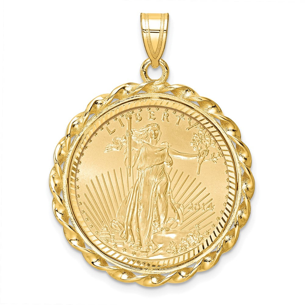 14K Yellow Gold 1/4oz Mounted American Eagle Coin Twisted Wire D/c Bezel Pendant