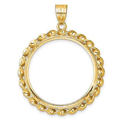 14K Yellow Gold Wideband Distinguished Coin Jewelry Polished Diamond-Cut And Wide Twisted Wire 27.0mm Prong Bezel Pendant