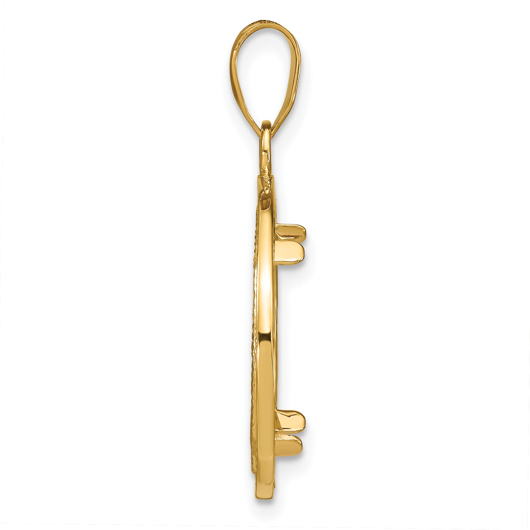 14K Yellow Gold Wideband Distinguished Coin Jewelry Polished Beaded And Diamond-Cut 16.5mm Prong Bezel Pendant