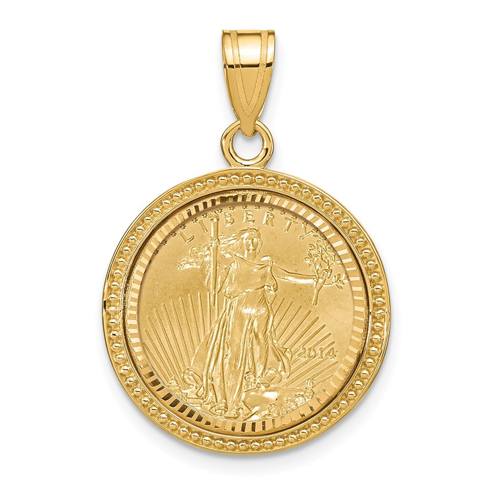 14K Yellow Gold 1/10oz Mounted Am Eagle Coin Beaded Edge D/c Bezel Pendant