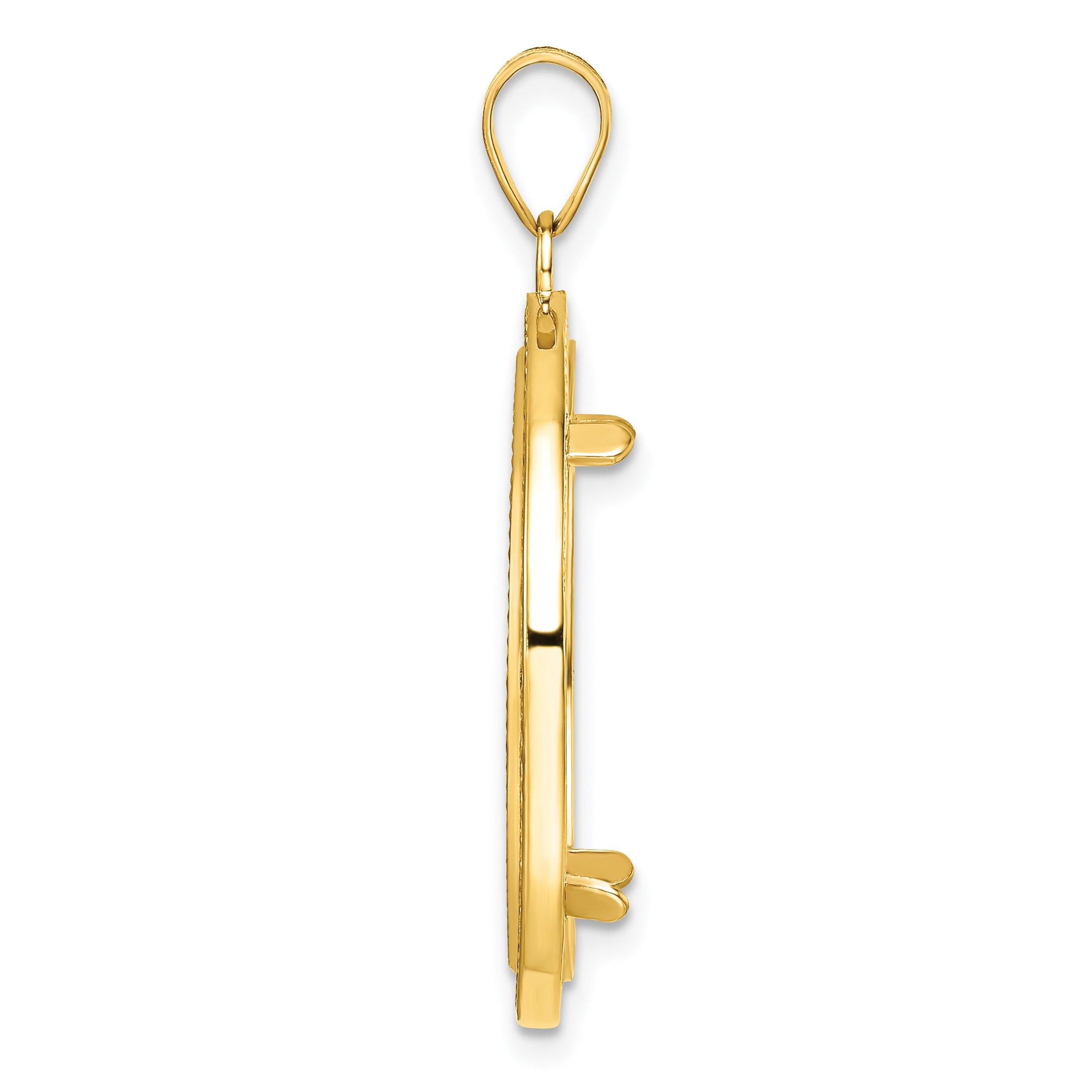14K Yellow Gold Wideband Distinguished Coin Jewelry Polished Beaded And Diamond-Cut 22.0mm Prong Bezel Pendant