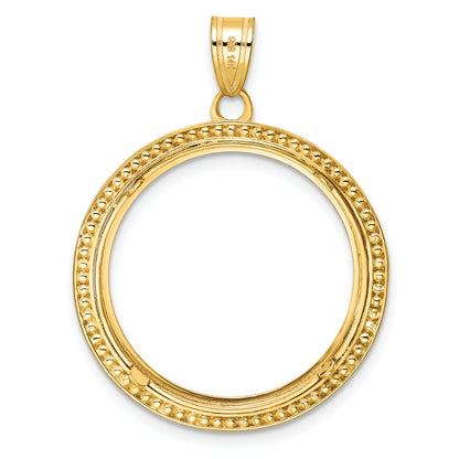14K Yellow Gold Wideband Distinguished Coin Jewelry Polished Beaded And Diamond-Cut 22.0mm Prong Bezel Pendant