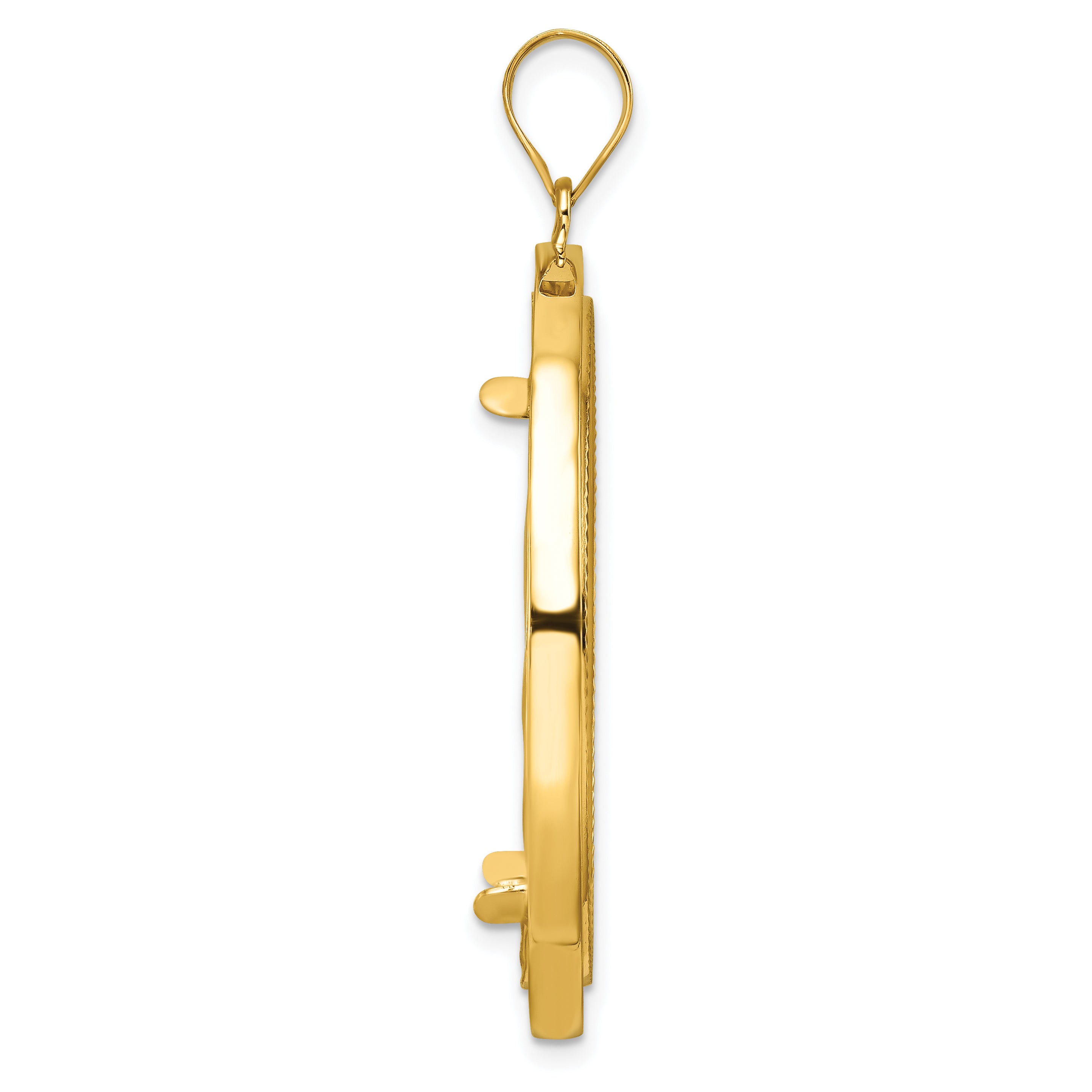 14K Yellow Gold Wideband Distinguished Coin Jewelry Polished Beaded And Diamond-Cut 32.7mm Prong Bezel Pendant