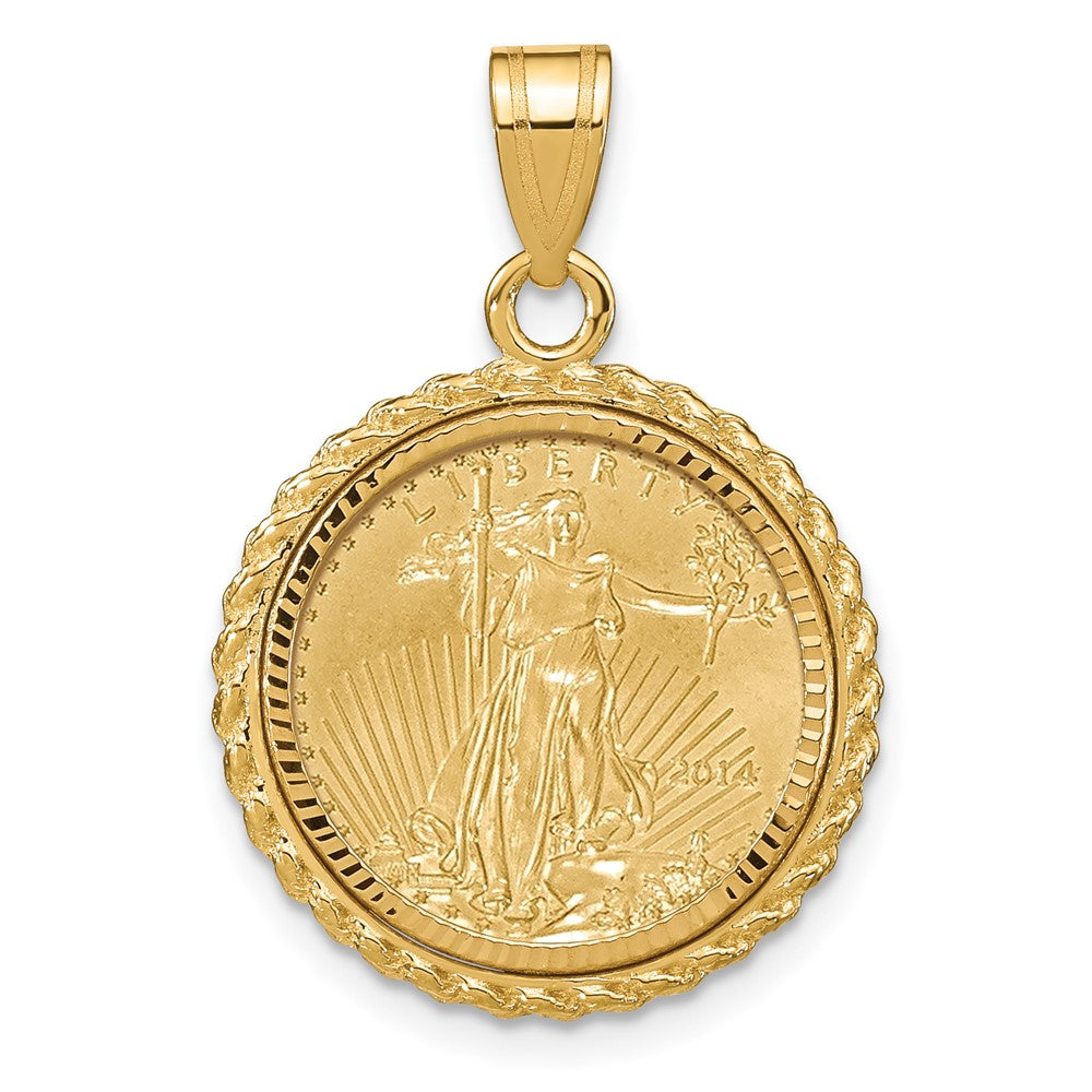 14K Yellow Gold Casted Rope D/c Prong Mnted 1/10oz Am Eagle Coin Bezel Pendant