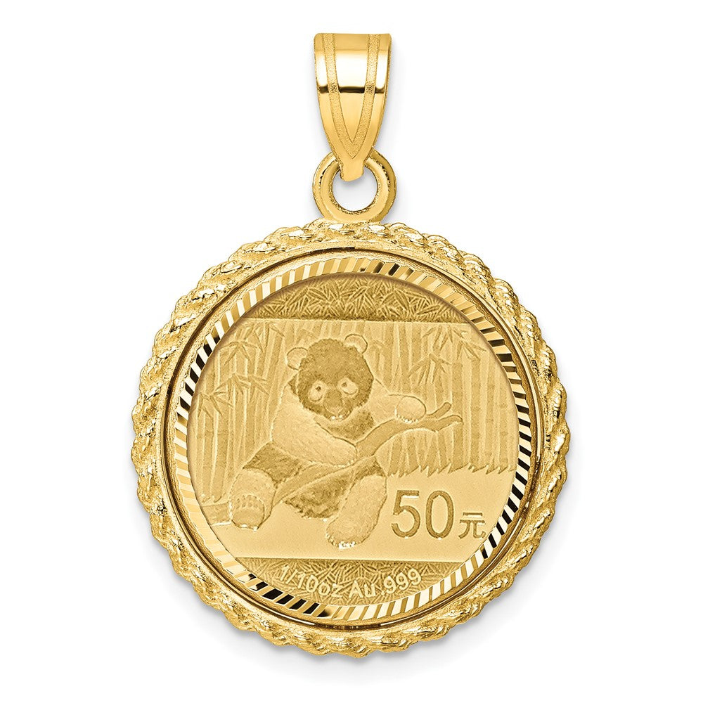 14K Yellow Gold Casted Rope D/c Prong Mounted 1/10oz Panda Coin Bezel Pendant