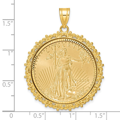 14K Yellow Gold Wideband Distinguished Coin Jewelry 14Ky Fancy Diamond-Cut Mounted 1/2Oz American Eagle Bezel Pendant
