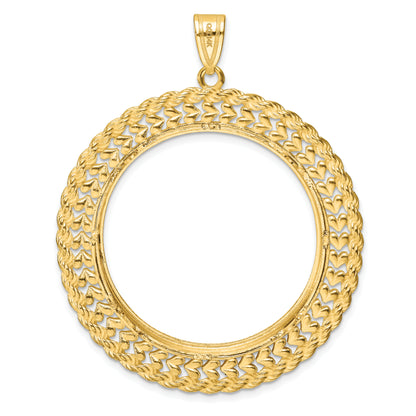 14K Yellow Gold Wideband Distinguished Coin Jewelry Polished And Diamond-Cut Heart Rope 32.7mm Prong Bezel Pendant