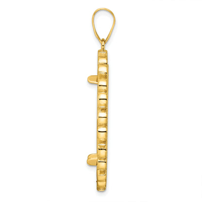 14K Yellow Gold Wideband Distinguished Coin Jewelry Polished And Diamond-Cut Fancy 27.0mm Prong Bezel Pendant