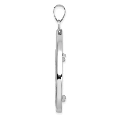 14K White Gold Wideband Distinguished Coin Jewelry Polished And Diamond-Cut Teardrop 27.0mm Prong Bezel Pendant