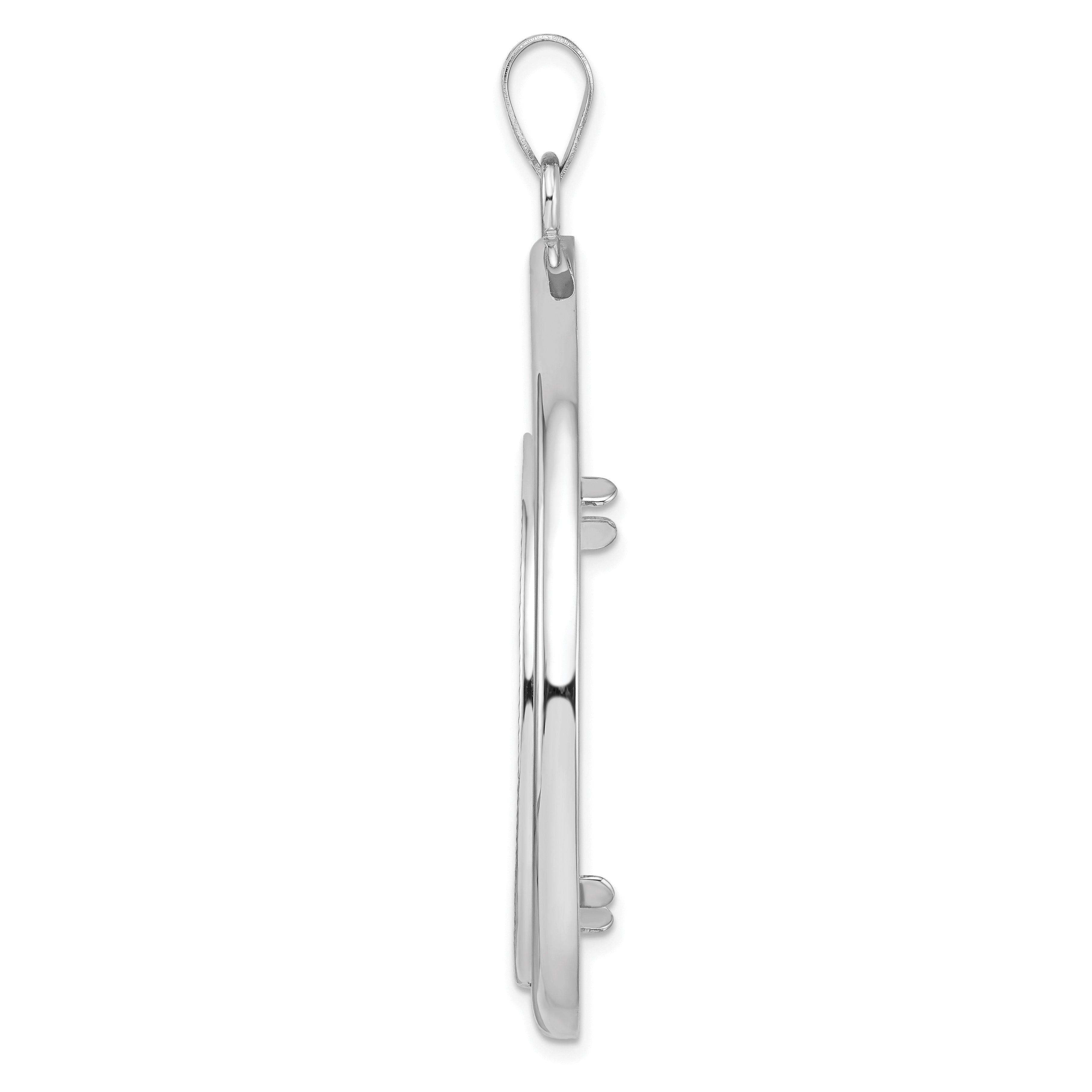 14K White Gold Wideband Distinguished Coin Jewelry Polished And Diamond-Cut Teardrop 32.7mm Prong Bezel Pendant