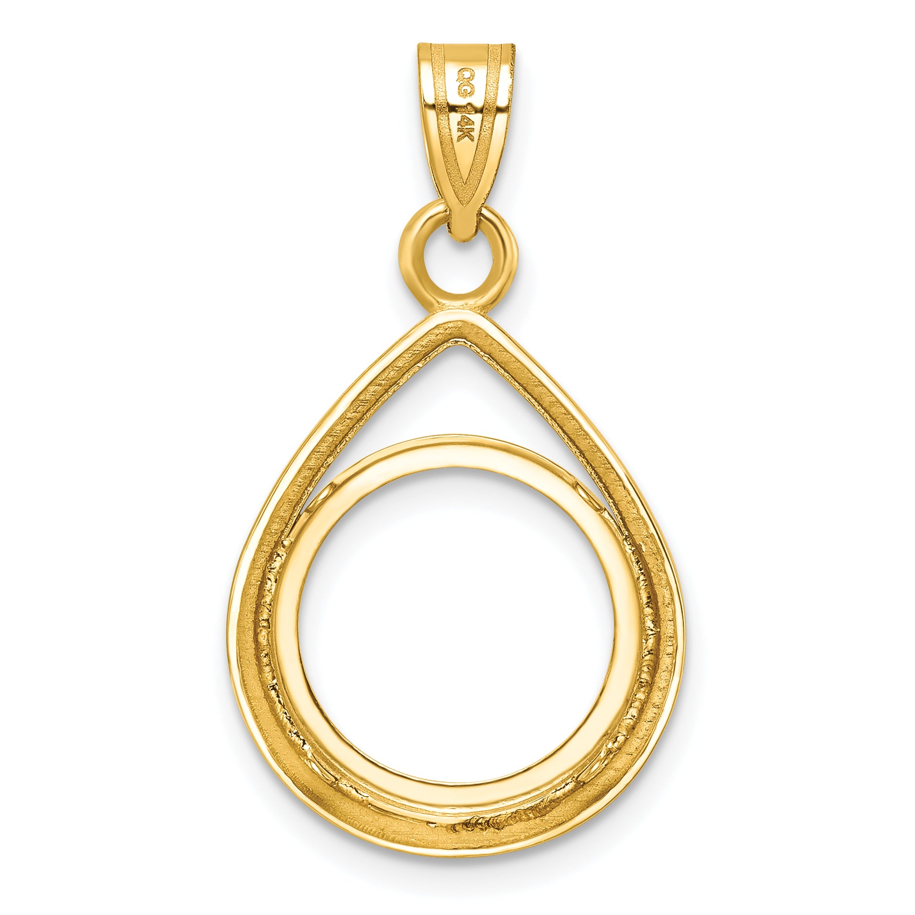 14K Yellow Gold Wideband Distinguished Coin Jewelry Polished Lightweight Teardrop 14.0mm Prong Bezel Pendant