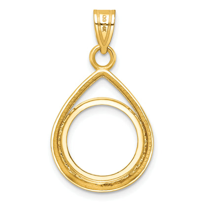 14K Yellow Gold Wideband Distinguished Coin Jewelry Polished Lightweight Teardrop 14.0mm Prong Bezel Pendant